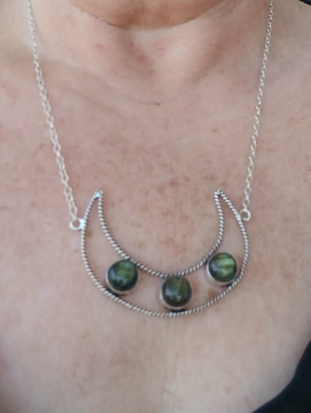 New Labradorite Silver Crescent Moon Necklace.